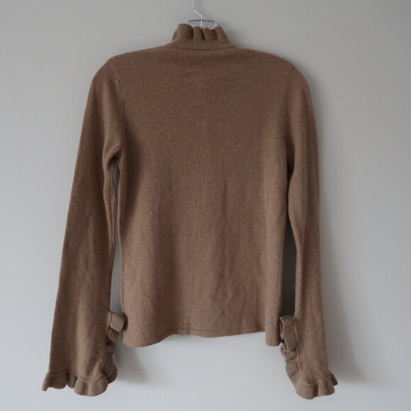 Tory Burch 100% Cashmere Mock Neck Sweater Ruffle Buttons Tan Camel Sz XS - Picture 6 of 9